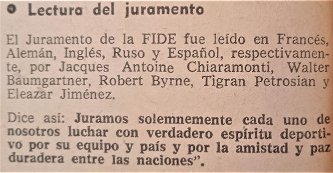 Lectura juramento Olimpíada de Ajedrez Granma año 2 no.298